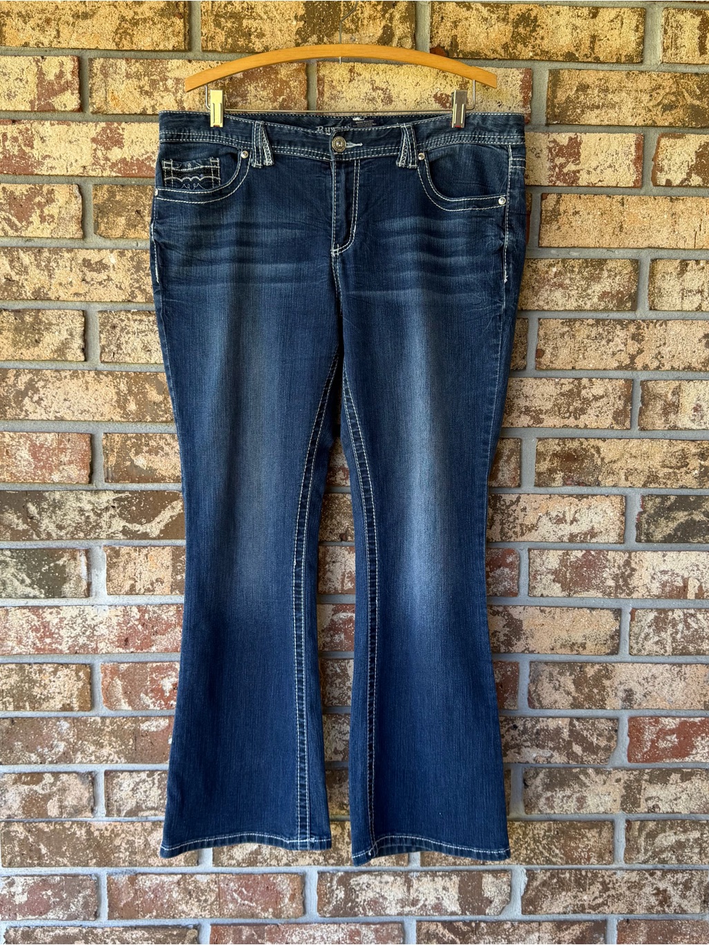 Rhythm In Blues Jeans Size 14 Short Dark Wash Embroidered Thick Stitch Nice!